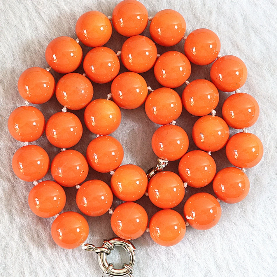

New orange artificial coral stone 8mm 10mm 12mm 14mm round beads fashion chains rope necklace diy jewelry making 18"B638