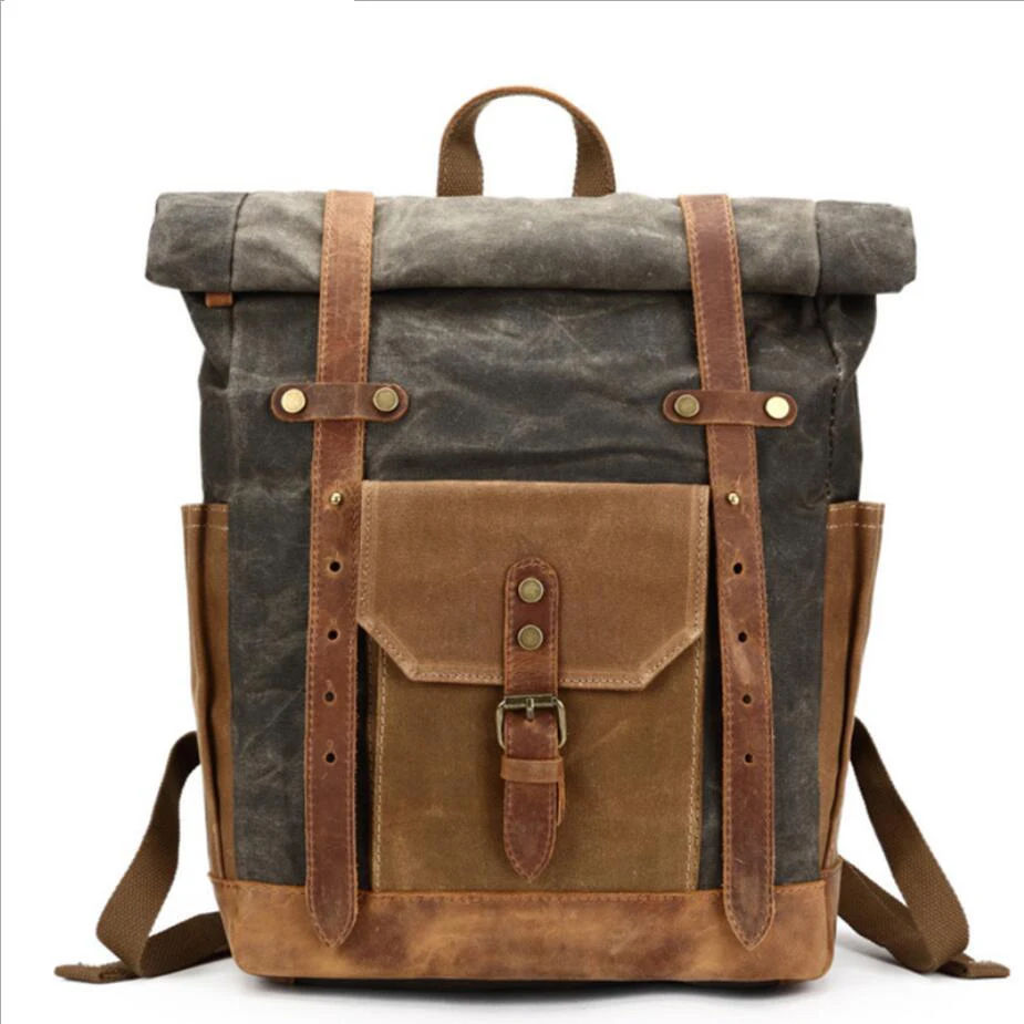 Мужской рюкзак Mochila Masculina холщовый с масляным воском винтажный дорожный защитой