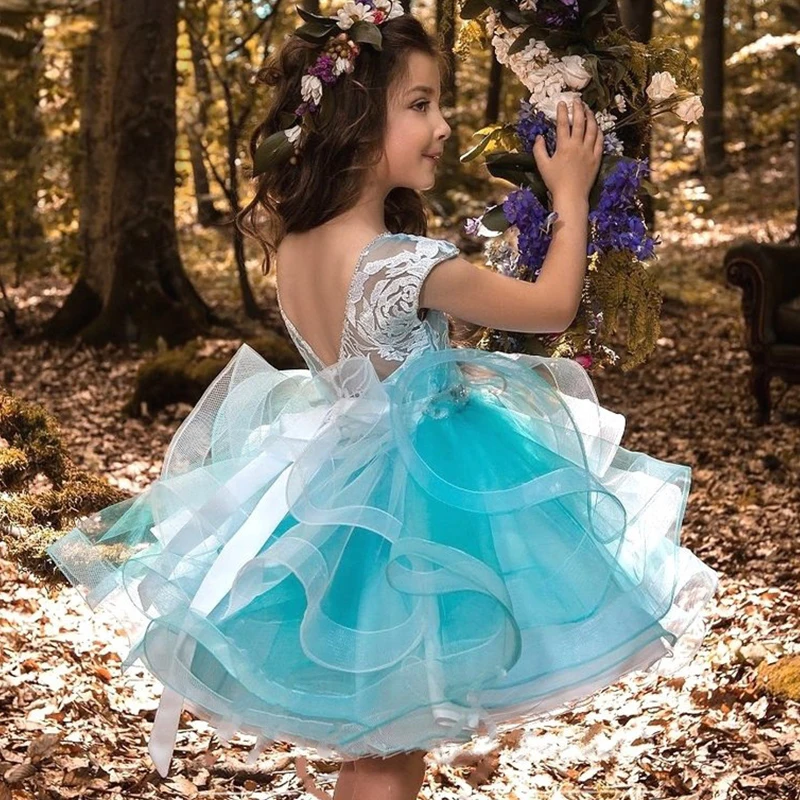 Pretty bowtie Satin Flower Girls Dresses white &amp black Lace 2018 Beaded Appliqued For Kids Prom girls | Детская одежда и обувь