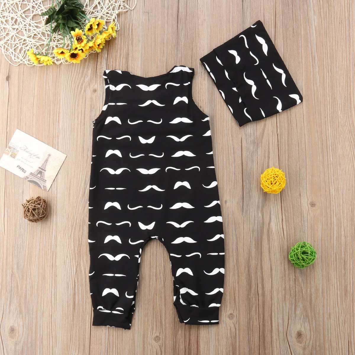 Infant Baby Boys Girls Clothes Romper Jumpsuit Playsuit Mustache Printed Cute Cotton Outfits Hat 2pcs 0-24M | Детская одежда и