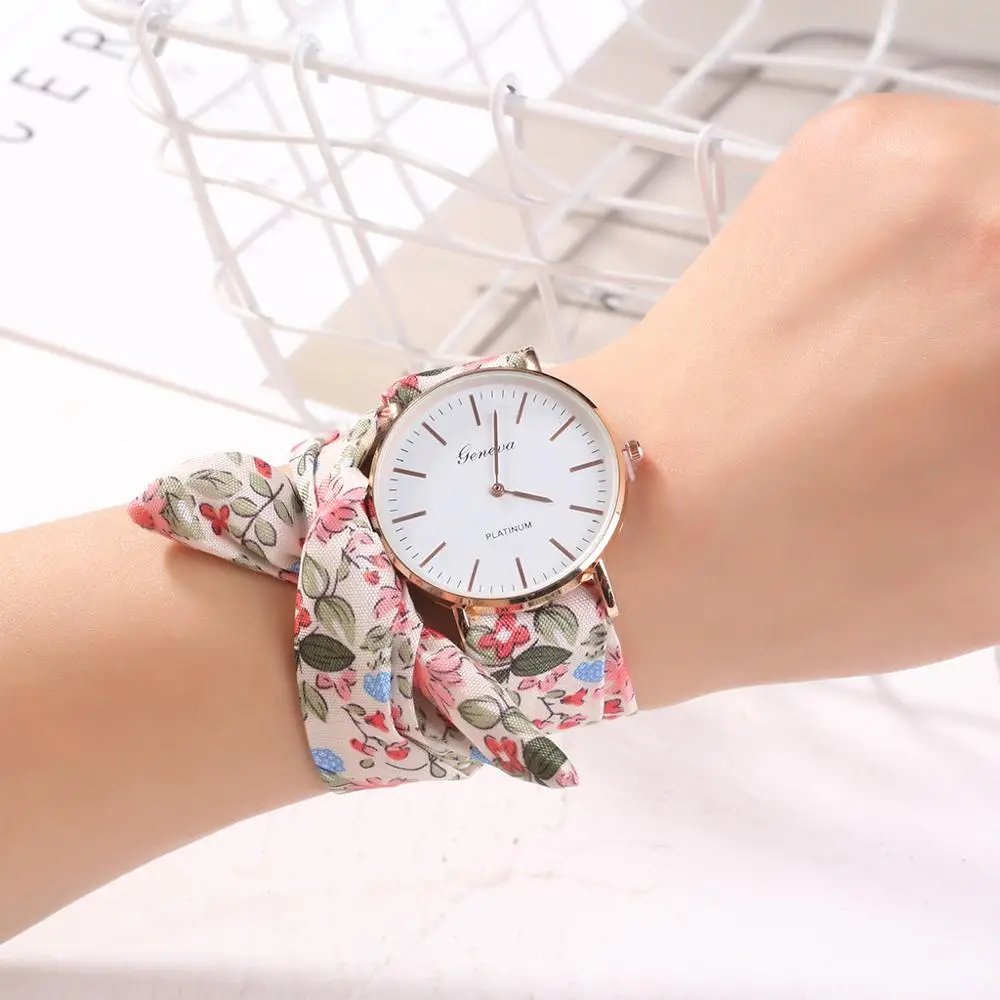 Женские наручные часы с цветочным ремешком женские жаккардовая ткань Zegarek Damski