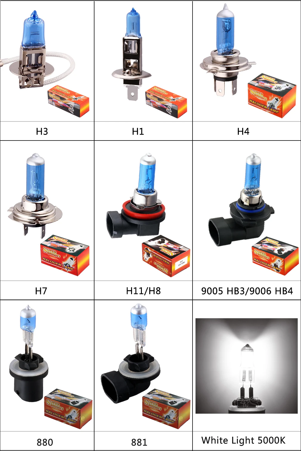 Галогенные лампы 10 шт. супер яркие H1 H3 H7 H4 H11 HB3 HB4 HB5 9004 9005 9007 белые противотуманные