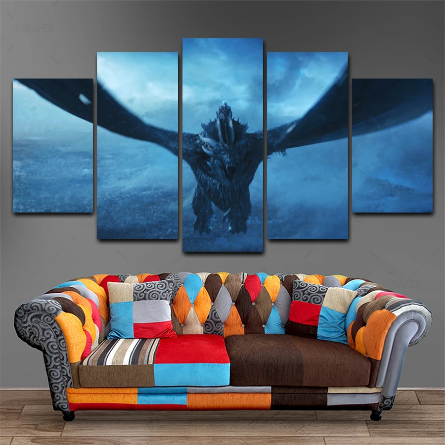 Прямая поставка HD 5 Панель Холст Искусство GOT night king dragon flyPainting домашний Декор