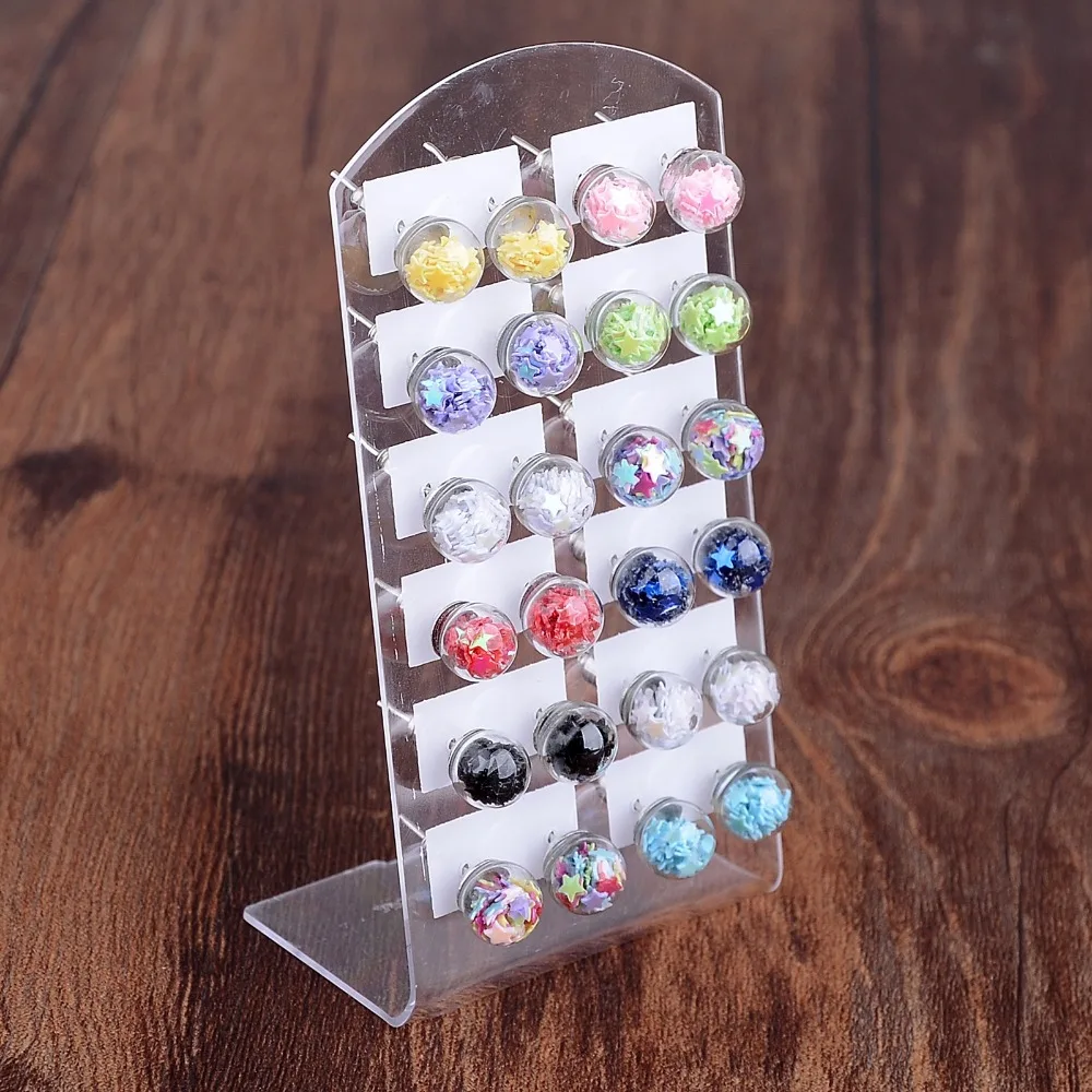 12 парт/Лот Красочные Звезды стеклянный шар серьги гвоздики для женщин аксессуар