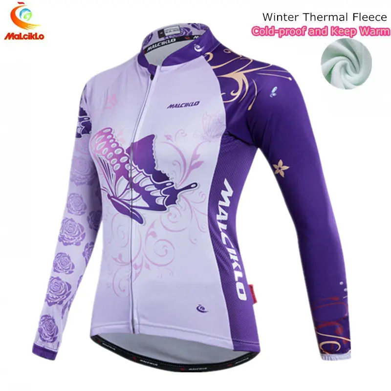 Malciklo Winter Cycling Jacket Women Purple Long Sleeve Jersey Outdoor MTB Bike Clothing Bicycle Ropa Ciclismo Mujer | Спорт и