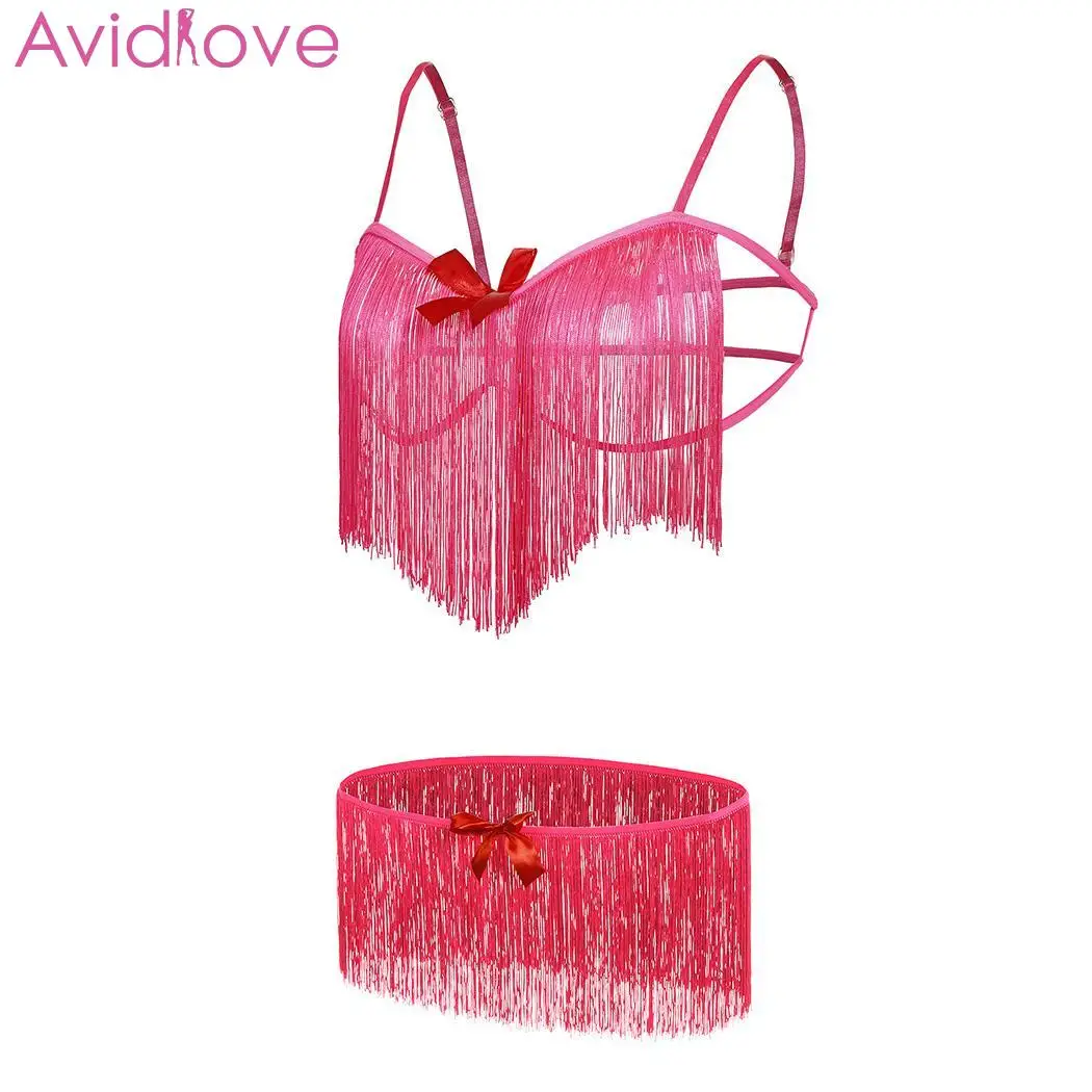 Avidlove, женский открытый бюстгальтер, сексуальный комплект, эластичная бахрома, сексуальный костюм, нижнее белье, Веселый ремень, Экзотическая одежда