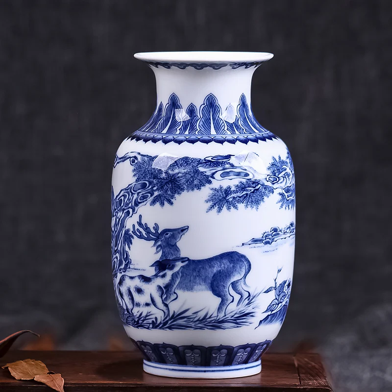 Jingdezhen антикварная неглазурованная сине-белая керамическая ваза украшение для