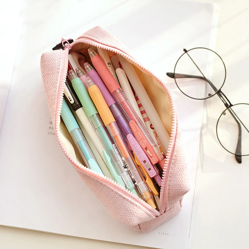 

Stationery Pure Color Canvas Bag Creative Minimalist, Large Capacity Junior High School Student Pencil Box Male And Female Pe
