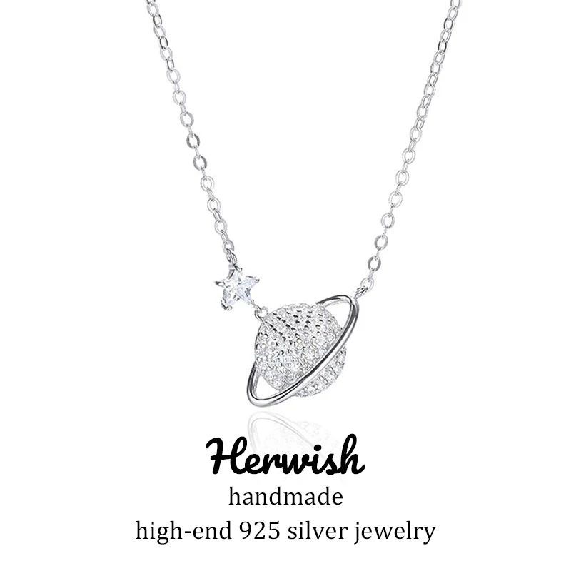Herwish Дизайн Блестящая планета Подвеска Ожерелье s Bling серебро 925 ювелирные изделия Вселенная женская галактика звезда цепочка Ожерелье