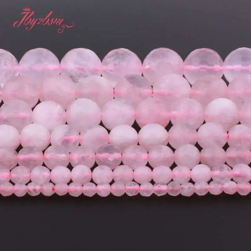 

4,6,8,10,12,14,16mm Faceted Round Ball Rose Quartzs Crystal Natural Stone Beads For DIY Necklace Jewelry Making 15"Free Shipping