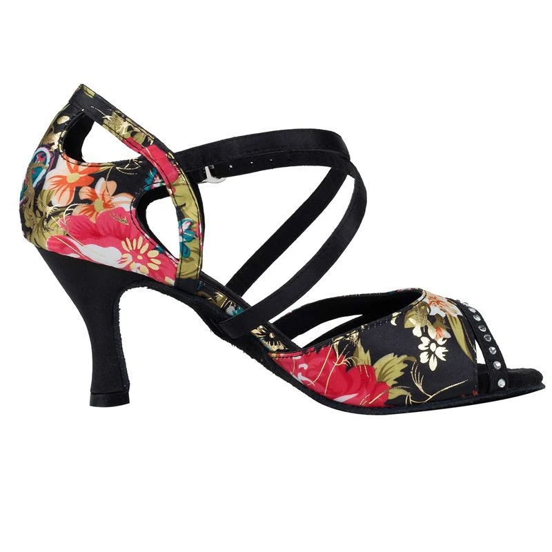 Женские атласные туфли для латинских танцев с цветами и стразами размеры США 4-12