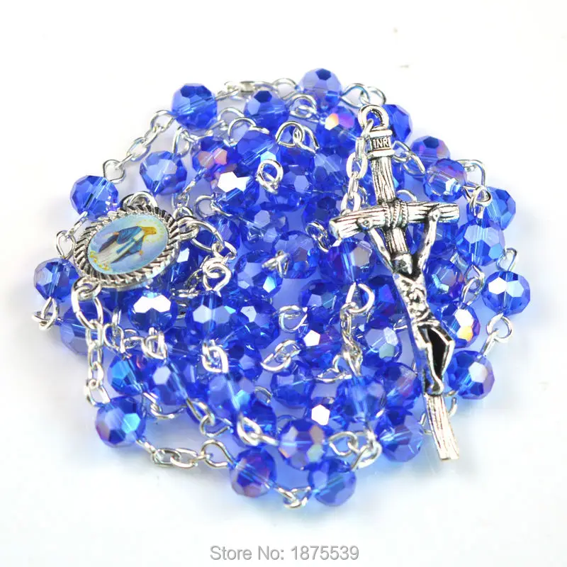 Четки из хрустальных бусин с импорочным розам мерцание 6 мм голубые граненые