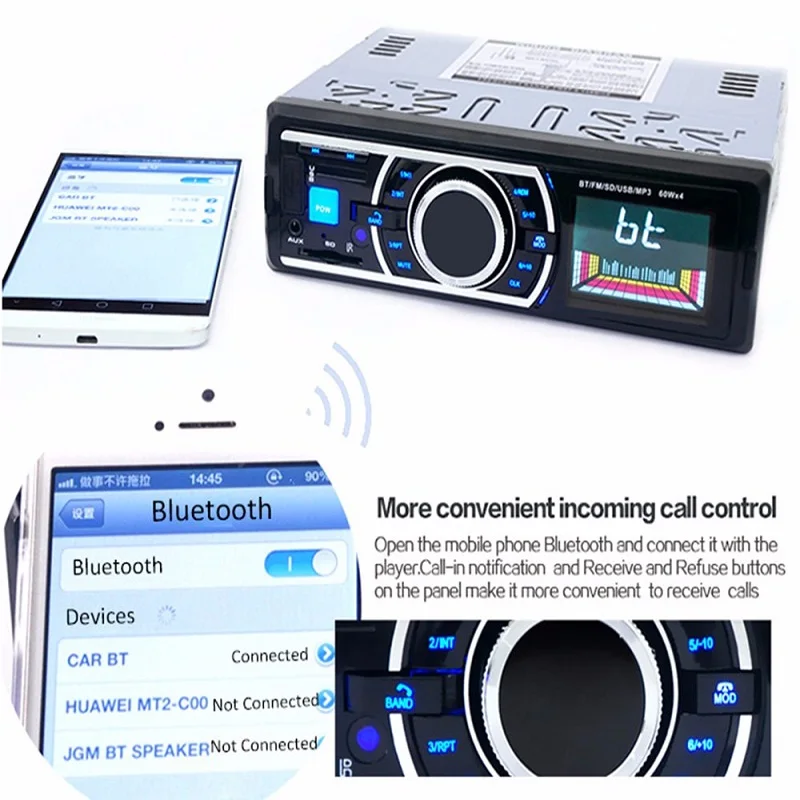 Автомобильный Радио плеер в тире FM Аудио Bluetooth Авто стерео сабвуфер 1 DIN AUX IN аудио