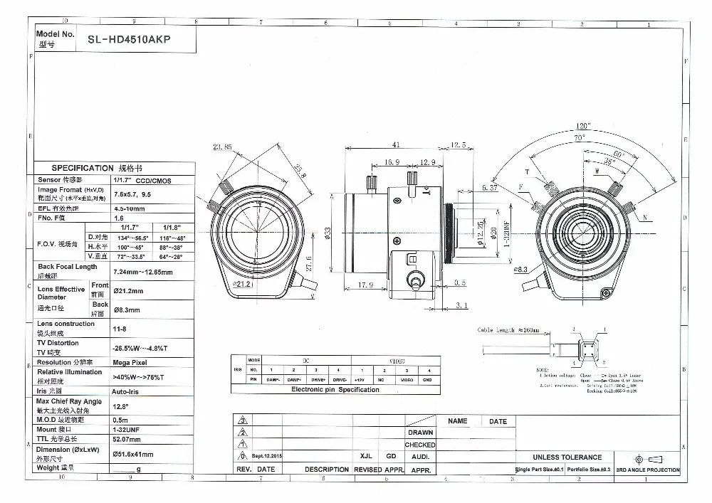 Автоматический радужный объектив видеонаблюдения CS Mount 12MP 4K Ultra HD MegaPixels1/1 7 &quot4 5-10