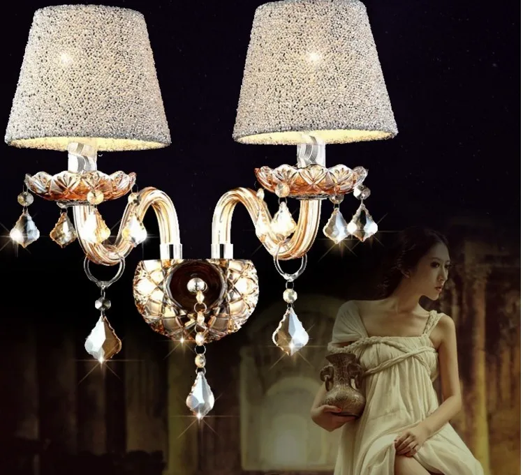 Модная Хрустальная настенная лампа k9 Настенные светильники с 1/2 ручками бра для