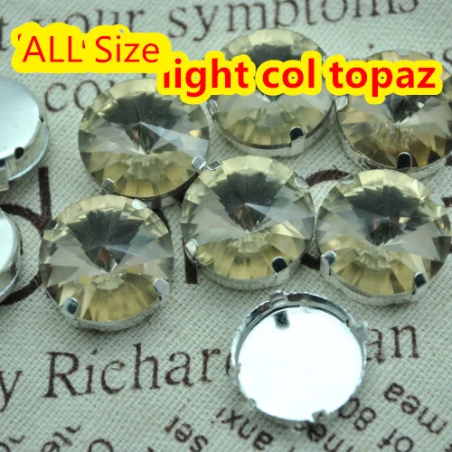 

100pcs/lot Lt.C.Topaz Color 8mm,10mm,12mm,14mm,16mm,18mm,20mm Chinese Top Quality Round Fancy Stone Rivoli glass beads