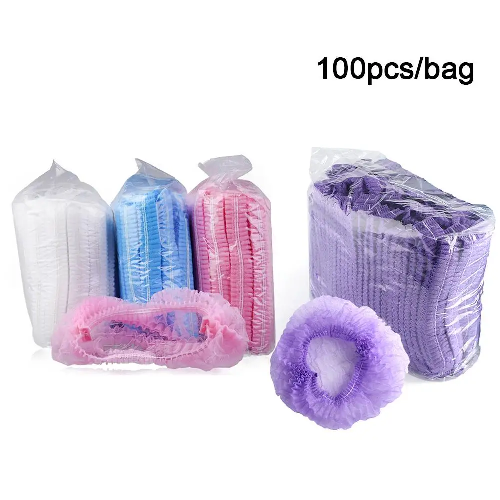 100pcs/bag Disposable Hair Net Caps Sterile Hat For Eyebrow Tattooing and hairdressing bathing cleaning Non-woven Dust-proof W |