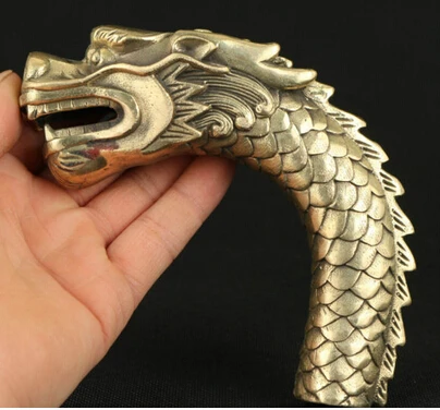 

Copper Brass CHINESE crafts Asian Exquisite Chinese Old Handmade Auspicious Dragon Statue Walking Stick Head christmas