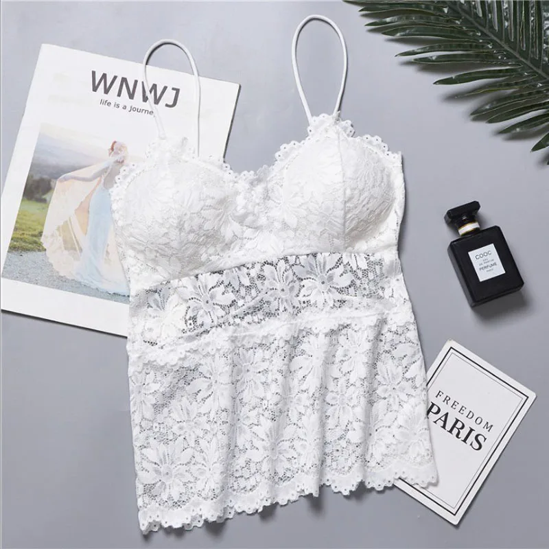 Белый Women Sexy Camisole&Tanks With Cups Sling Flower Lace Breathable Comfortable Fitness Up Girls' Tops Night Dress Summer Underwear - Цвет: Белый