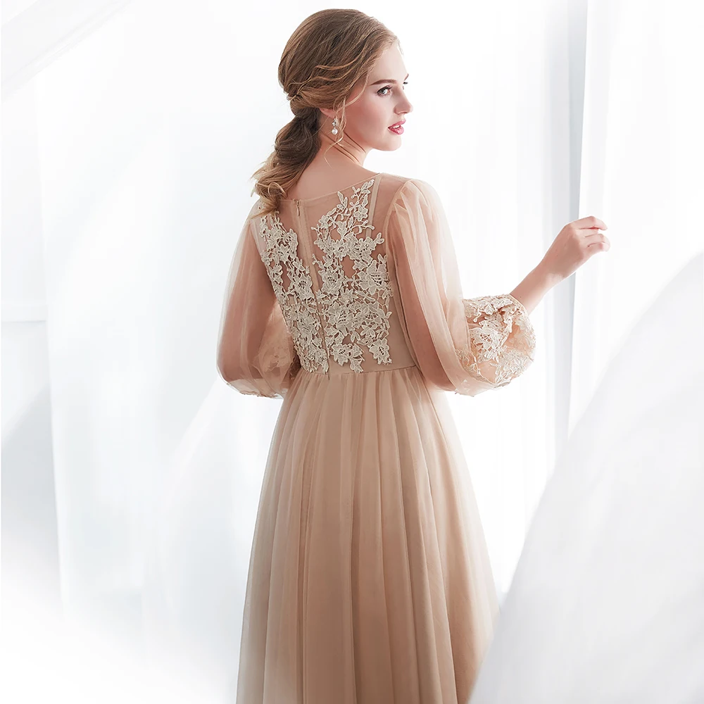 

Long Sleeves Lace Appliques Evening Dresses 2019 Scoop Formal Party Gowns Soft Tulle vestidos de festa longo