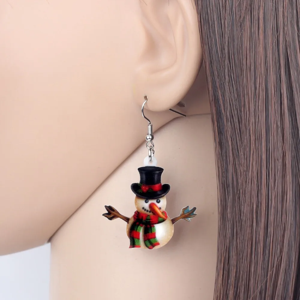 Bonsny Acrylic Christmas Gift Decoration Snowman Earrings Drop Dangle Fashion Navidad Jewelry For Women Girls Ornaments Bijoux | Украшения