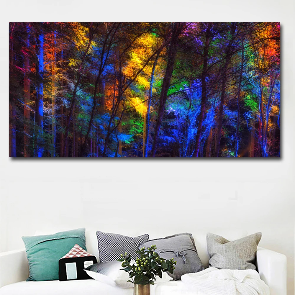 Самоотверженно Красочные Дерево картина с лесным пейзажем Wall Art постеры печати