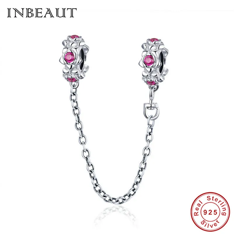 bs035 INBEAUT Лидер продаж натуральная 925 пробы Серебро CZ Сердце Ключ Dasiy бусины безопасности цепи талисманы Подходит Pandora браслет подарок - Окраска металла: bs035