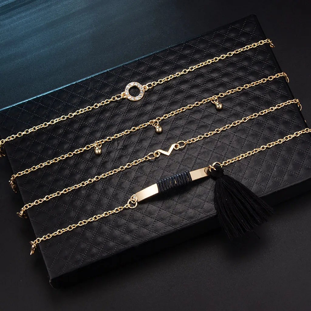 Золотистый черный креативный V образный геометрический Круглый браслет кисточка