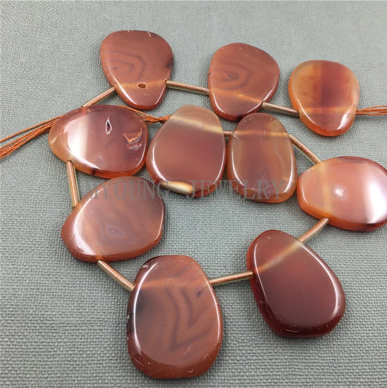 

MY1229 Nature Sardonyx Egg shape Polished Red agates slice Pendant beads For Necklace Jewelry