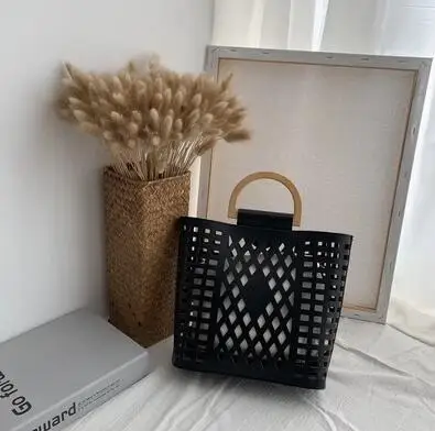 black Женские сумки, сумки,, известные бренды, открытая пляжная сумка, Bolsa Feminina, с деревянной ручкой, сумки-тоут, сумка через плечо из искусственной кожи, кошельки - Цвет: black
