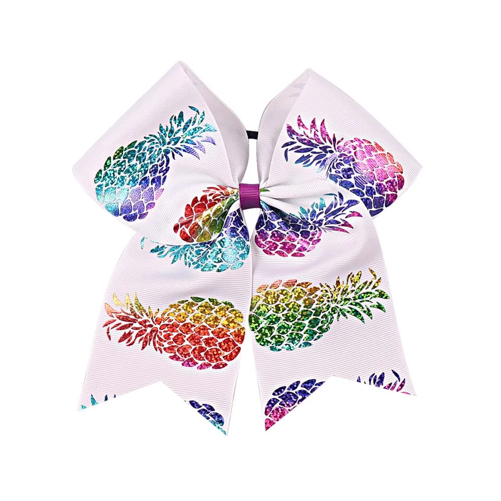 

6 Pieces/lot 7" Mermaid Cheer Bows With Elastic Hair Band For Girls Kids Metalic Pineapple Ponytail Hair Bows Hair Accessories