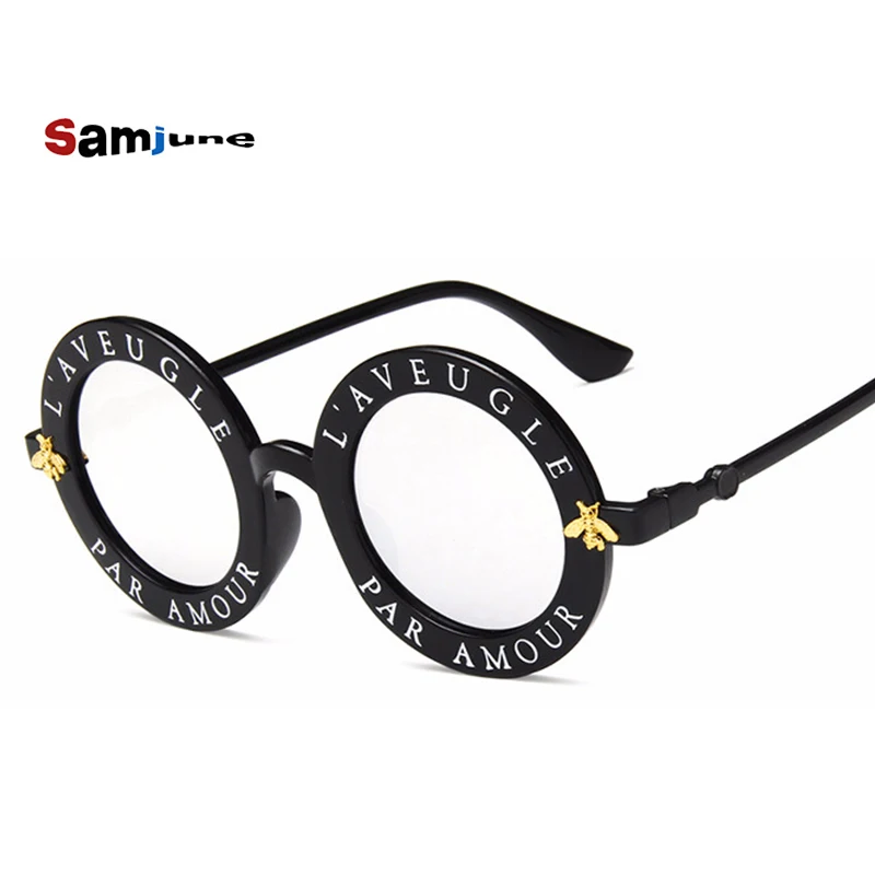 

Retro Round Sunglasses English Letters Little Bee Sun Glasses Men Women Brand Glasses Designer Fashion Male Female