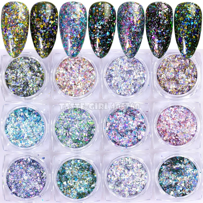 

12 Jar/lot Beautiful Glitter Laser Irregular Fragment Powder Acrylic Nail Art Gel Holographic Debris Decoration DIY GLS13-24#