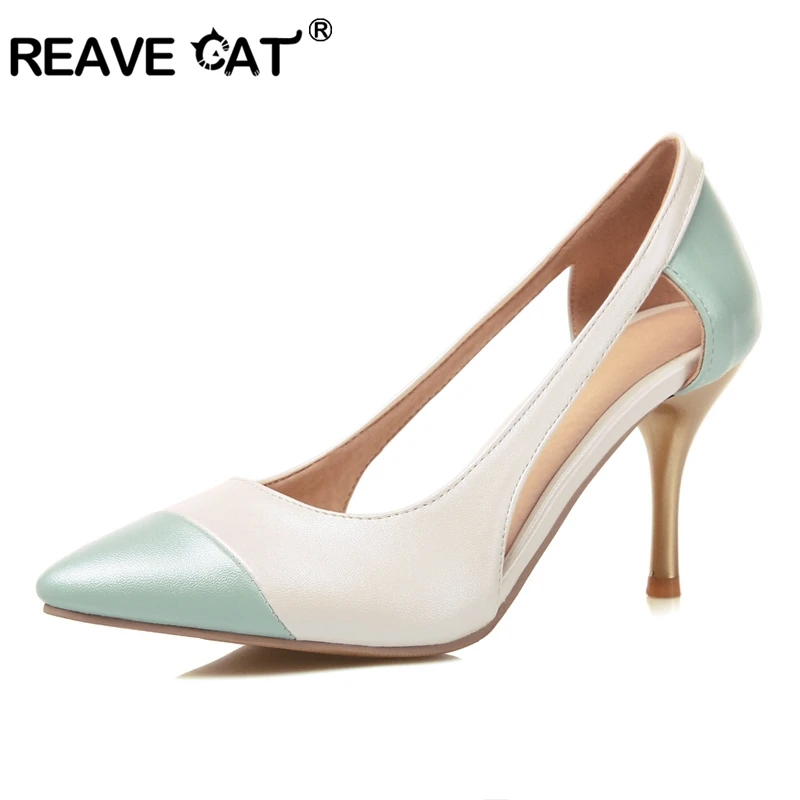 Женские туфли лодочки REAVE CAT разноцветные на тонком каблуке с острым носком и