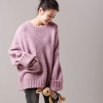 pink M8179 художественный и художественный большой размер нежная Толстая линия круг-воротник Большая сумка свободный томный ленивый свитер - Цвет: pink