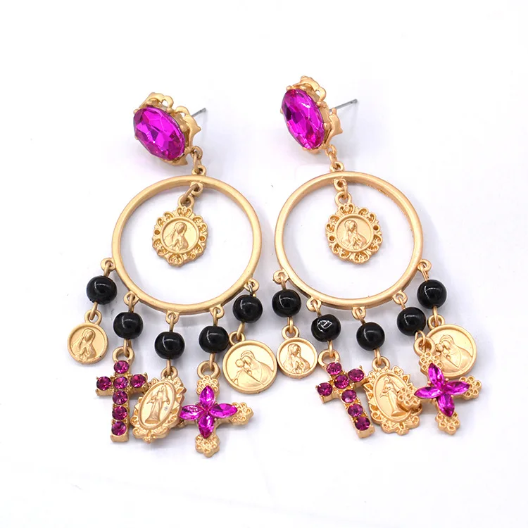 Ретро золото барокко Висячие серьги для монет крест очарование orecchini oorbellen brincos 2017