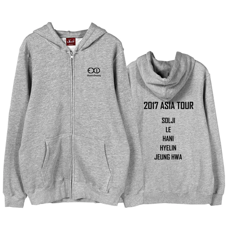Kpop exid 2017 aisa tour concert same all member name printing zipper hoodie jacket fashion unisex kpop fleece sweatshirt | Женская