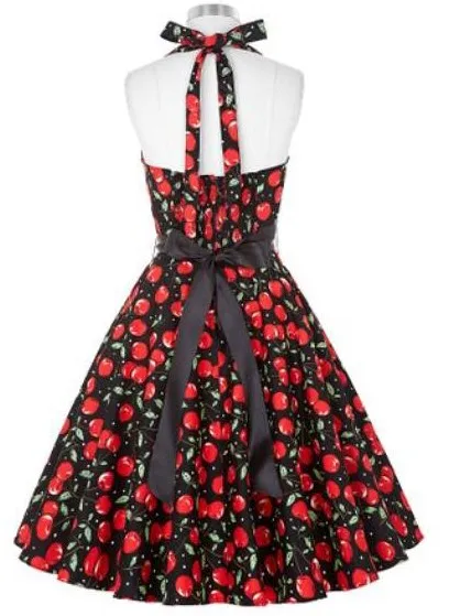 Женское платье с цветочным принтом винтажное летнее в горошек лямкой на шее без