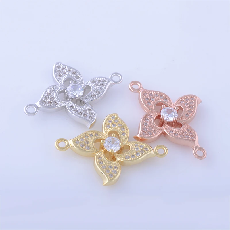 

5 pieces Jewelry Shining Zircon Flower Charms For Bracelet Women Diy Micro Pave Crafts Bijoux Connectors For Jewelry Berloque