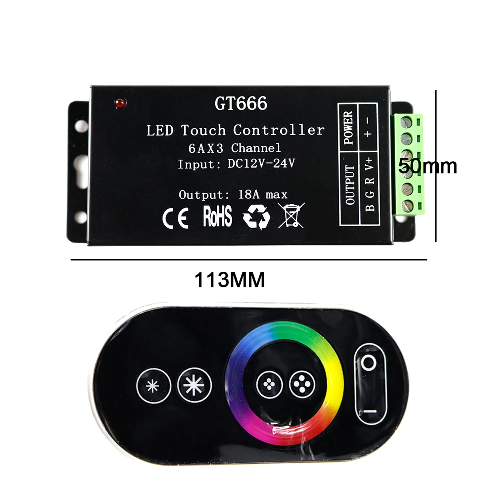 Оригинальный контроллер RGB GT666 18A 6 А * 3 канала радиочастотный дистанционный