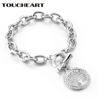 toucheart round tree of life cuff bracelets bangles charms for girls women silver jewelry stainless steel bracelets sbr180157