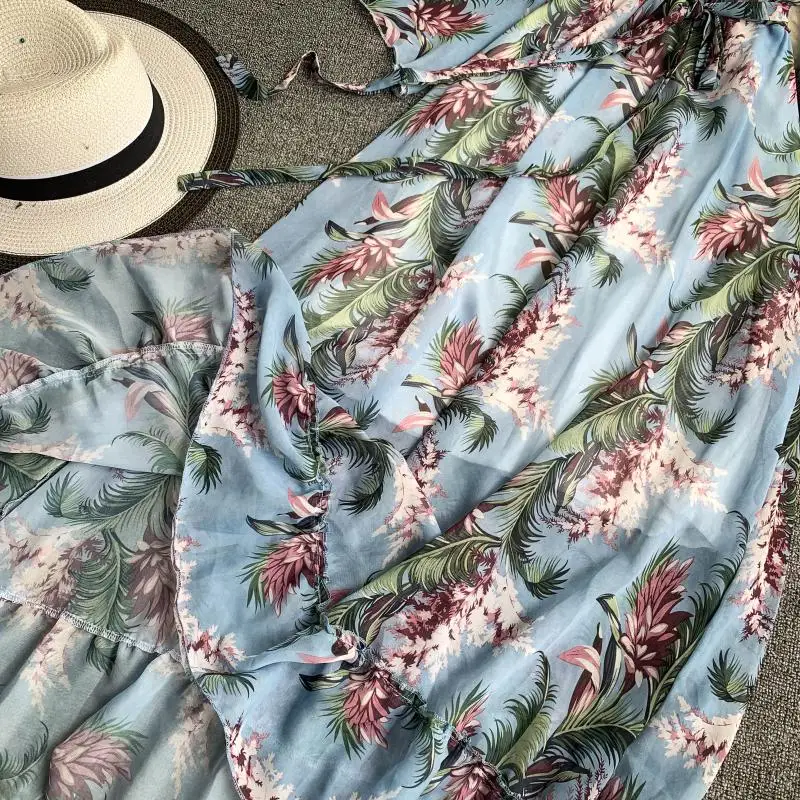 Длинное пляжное платье для женщин тайское макси отпуска с v-образным вырезом