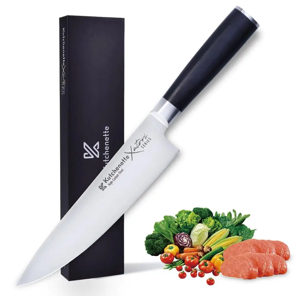 

SEDGE Chef Knife - Japanese AUS-8 HC Stainless Steel Kitchen Knife - Black Non-slip Ergonomic Pakkawood Handle Chefs Knife - 8''