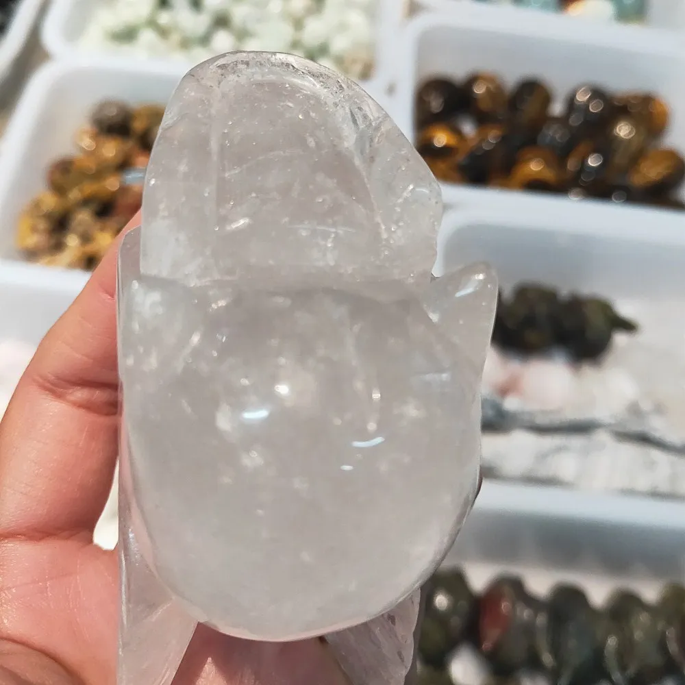 quartz stone skull Natural clear crystal figurine Hand carved Gemstone bone feng shui healing | Дом и сад