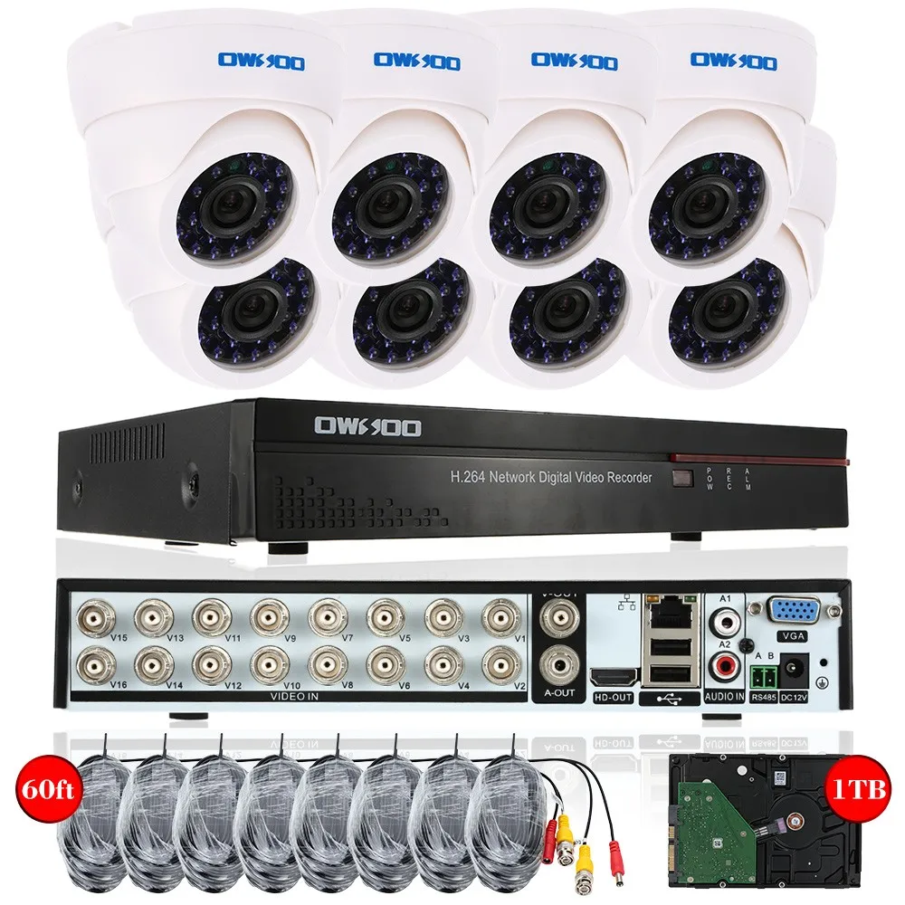 OWSOO 16CH Полный CIF P2P DVR камера безопасности системы набор P2P 8 шт. 800TVL CCTV камера с 1 ТБ HDD 16CH DVR комплект+ 8* 60ft кабель