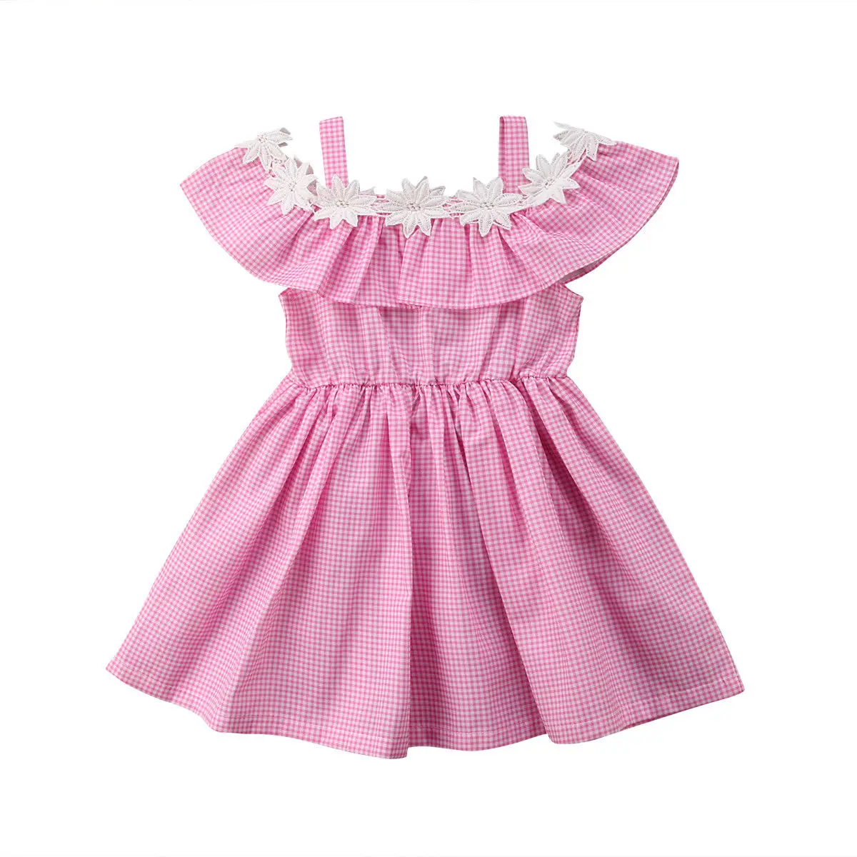 2018 NEW FASHION Toddler Kids Baby Girl Cotton Flower Off-shoulder Dress Clothes Summer sweet lovely plsid wild stylish CH | Детская