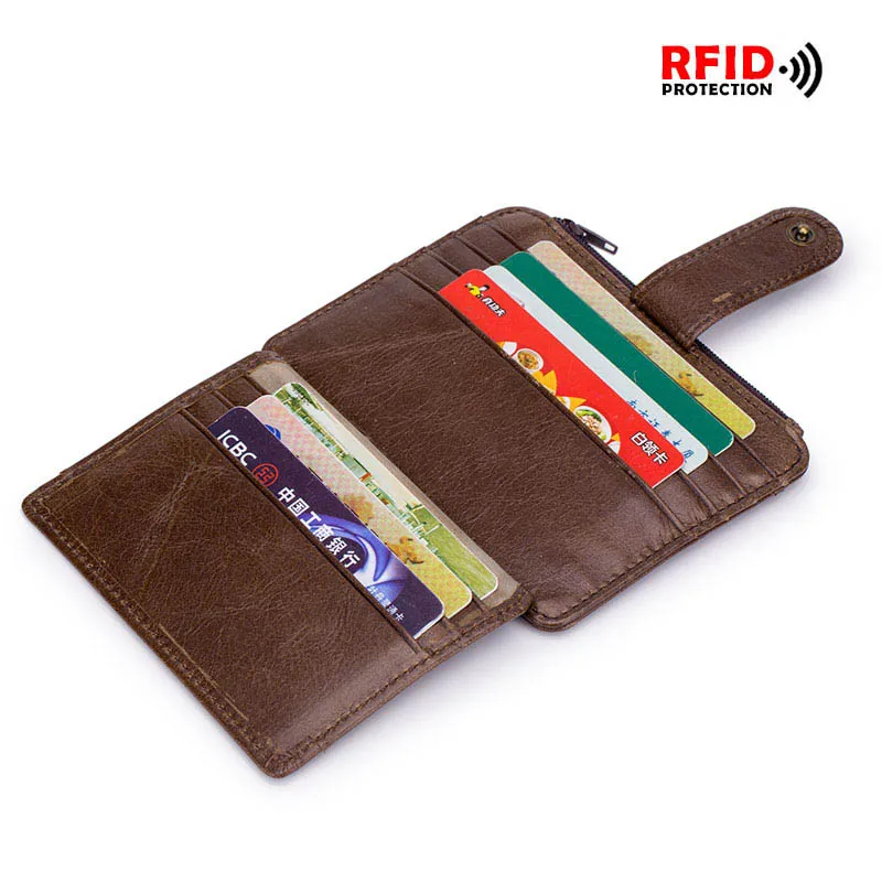 Кошелек BULLCAPTAIN RFID из натуральной кожи, держатель для карт и удостоверений личности, блокирующий держатель для карт на молнии, кредитный бумажник для карт, мини тонкий мужской бизнес