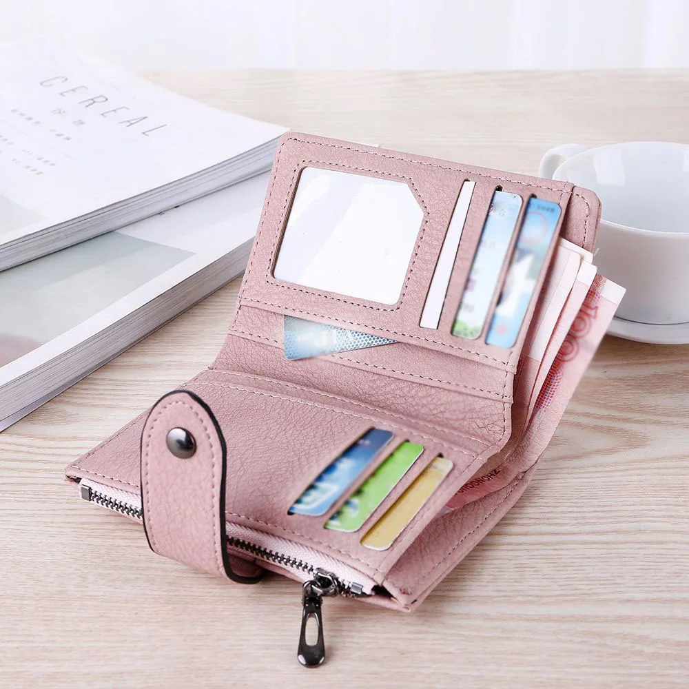 

Women Frosted Wallets Rivet Buckle PU Leather Purse Ladies Card Bag Clutch Purse Money Clip Wallet