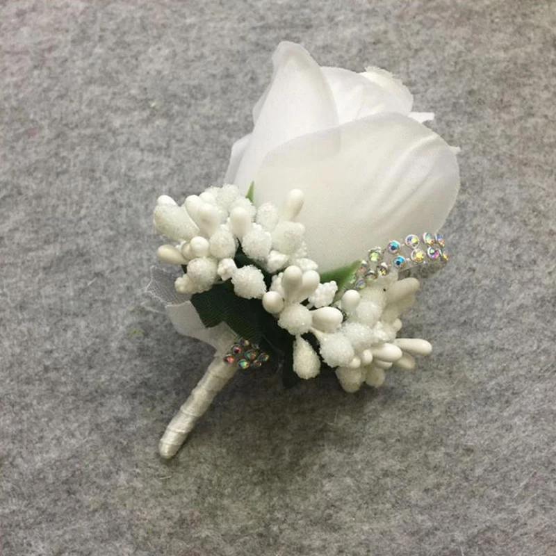 Ivory Red Best Man Corsage for Groom Groomsman Silk Rose Flower Wedding Accessories Pin Brooch Decor Wrist | Украшения и