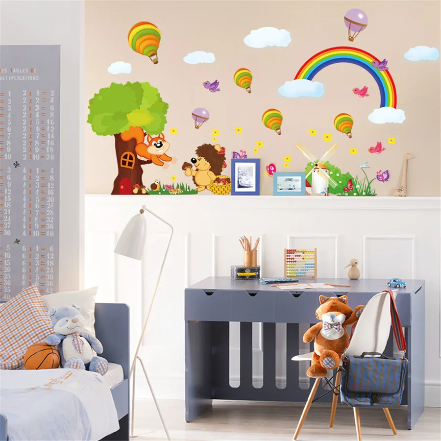 Новая Радужная Наклейка на стену сделай сам с изображением мультяшных животных